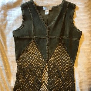 Vintage Sage Green leather and crochet vest